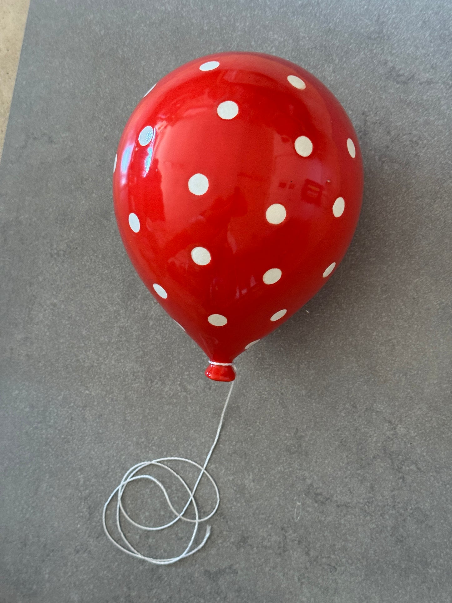 Red Polka Dot Glossy Ceramic Balloon Sculpture