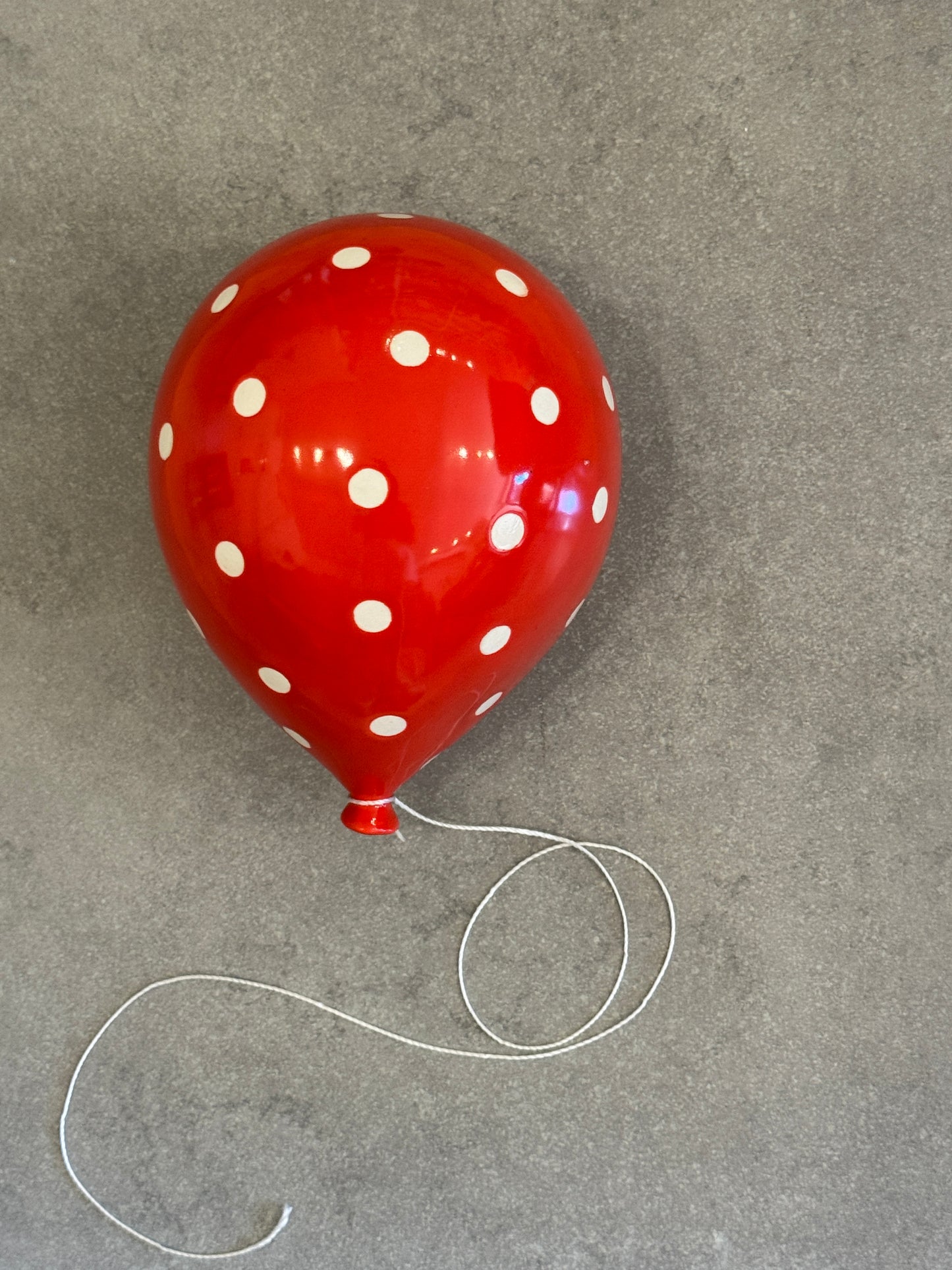 Red Polka Dot Glossy Ceramic Balloon Sculpture