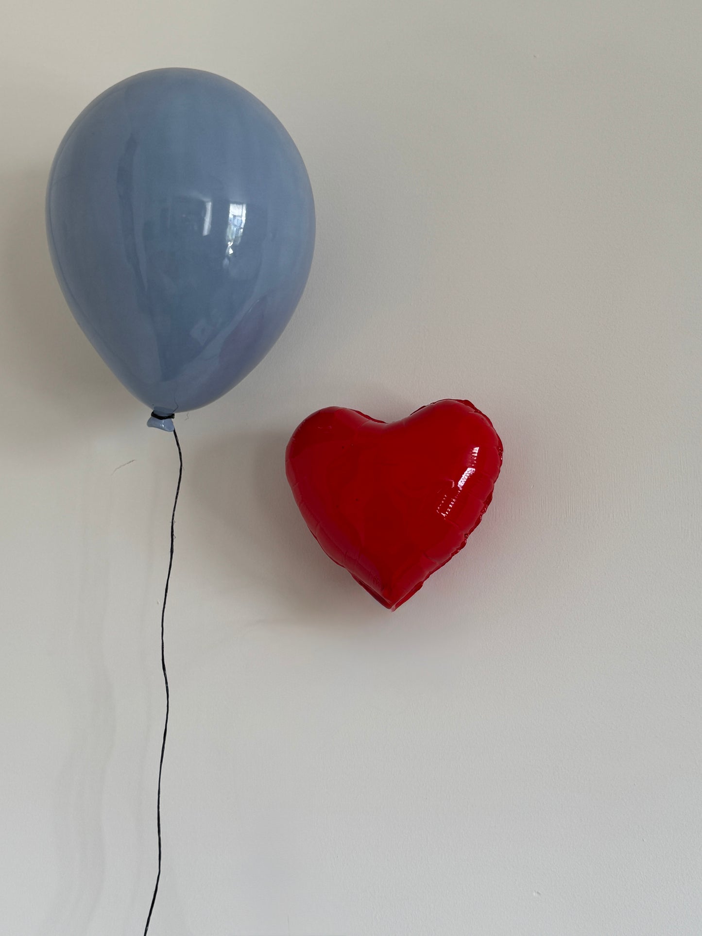Light Blue Glossy Ceramic Heart Balloon Sculpture