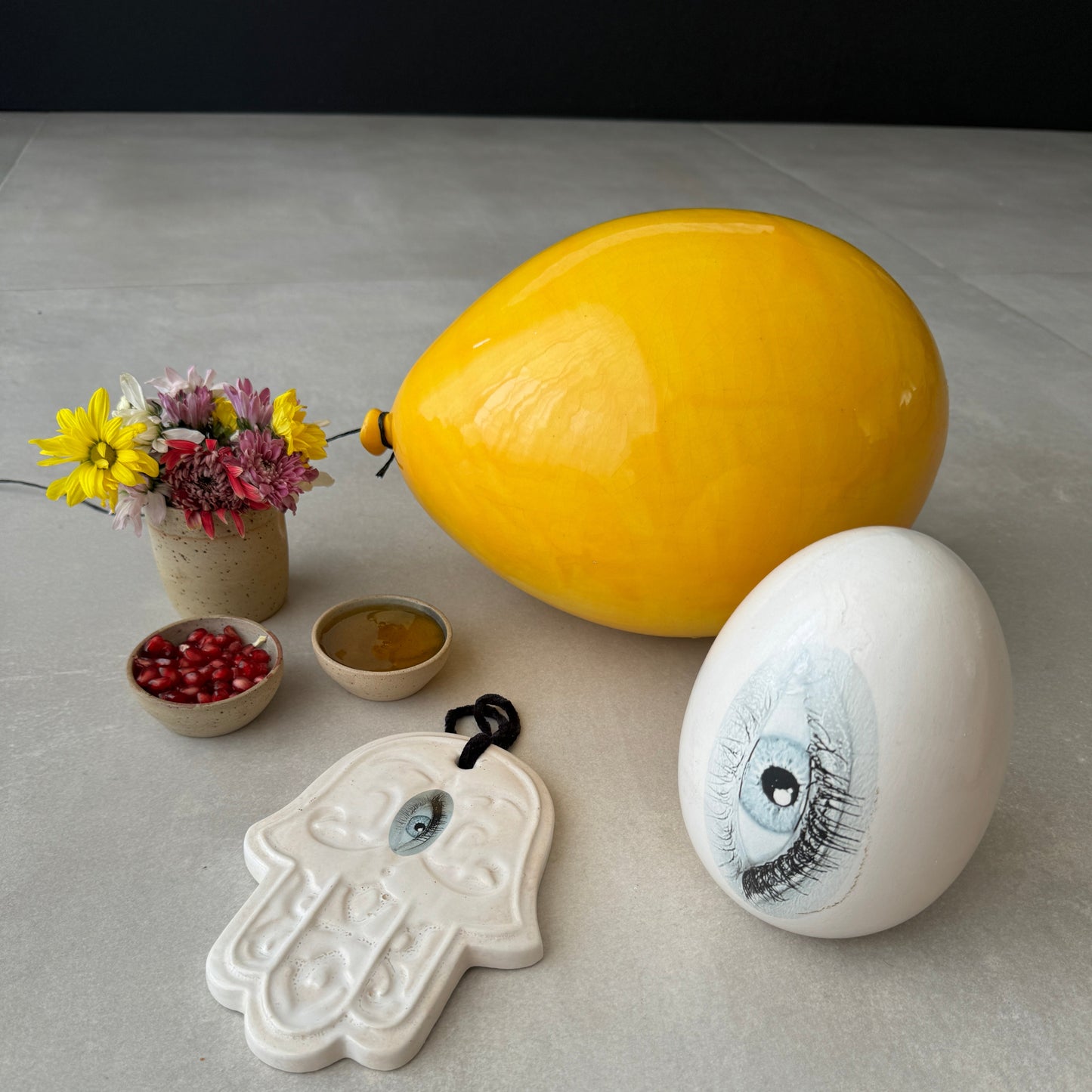Yellow Glossy Ceramic Balloon Sculpture