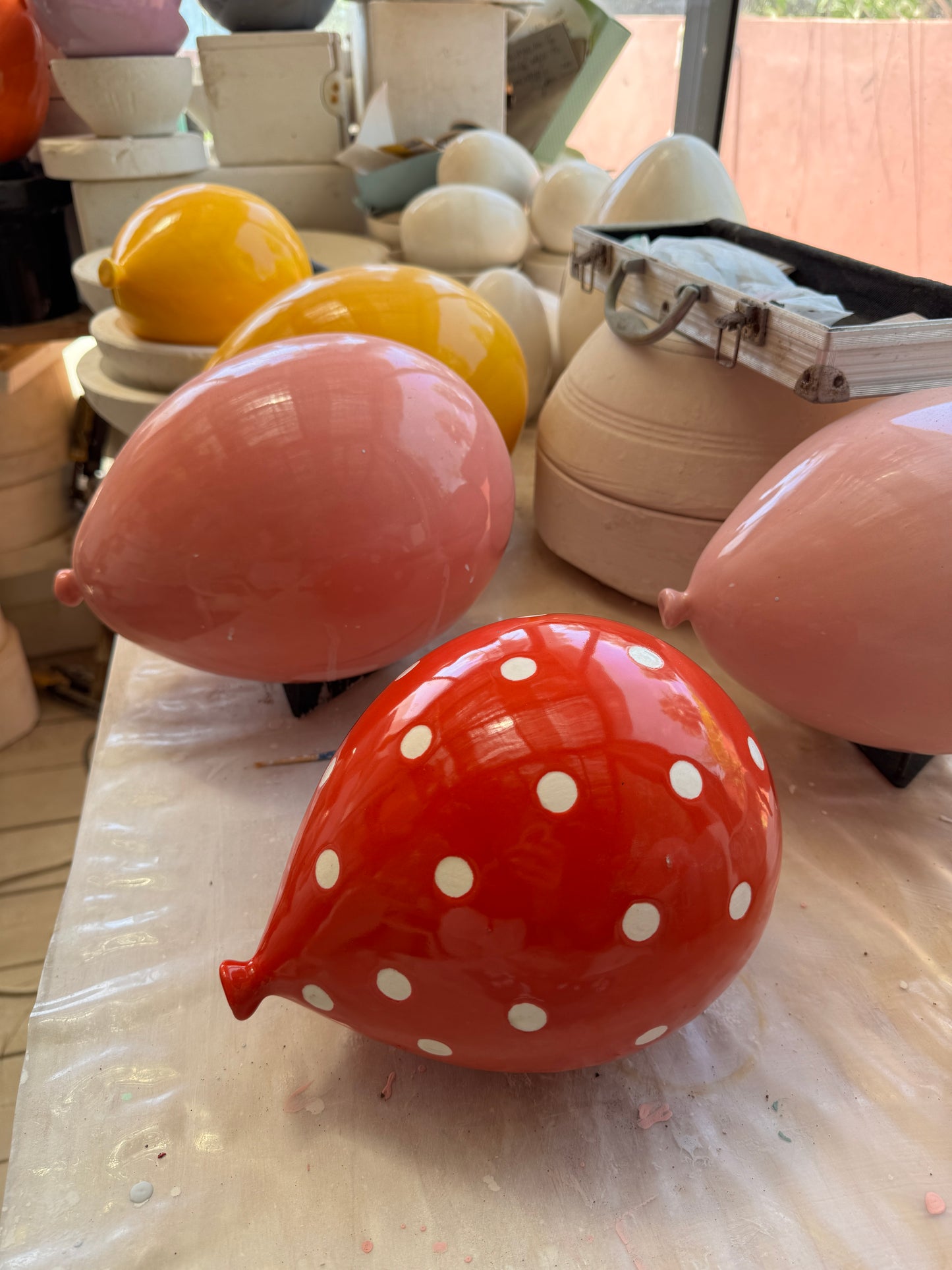 Set of 2 Red Balloon Sculptures - Heart and polka dot