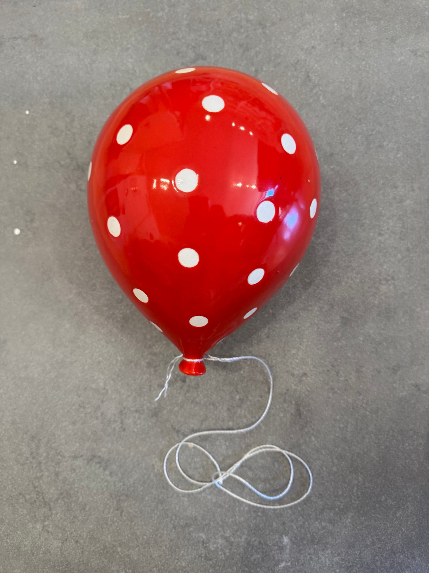 Red Polka Dot Glossy Ceramic Balloon Sculpture