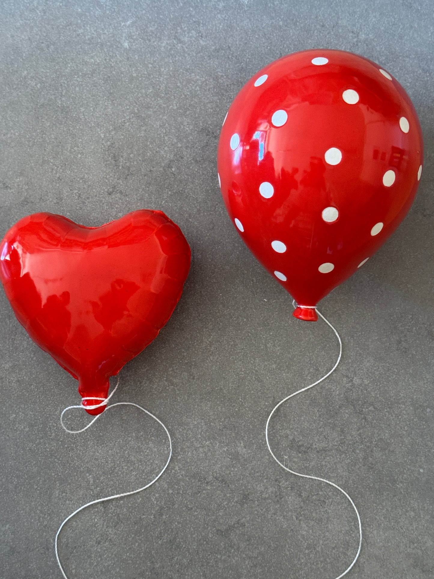 Set of 2 Red Balloon Sculptures - Heart and polka dot