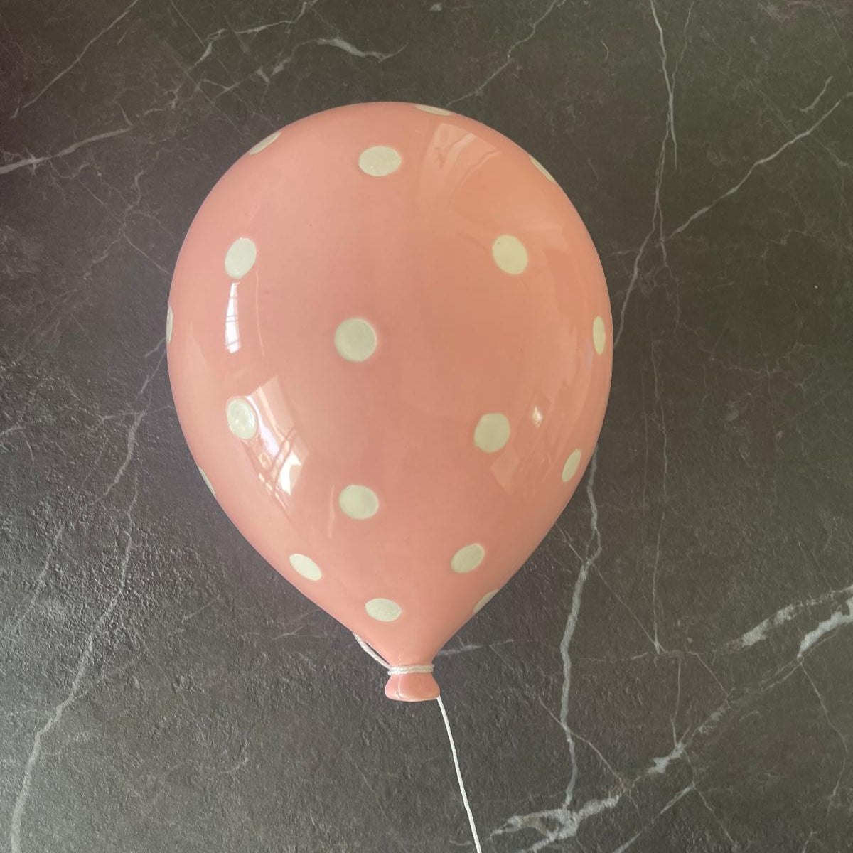 Pink Polka Dot Glossy Ceramic Balloon Sculpture