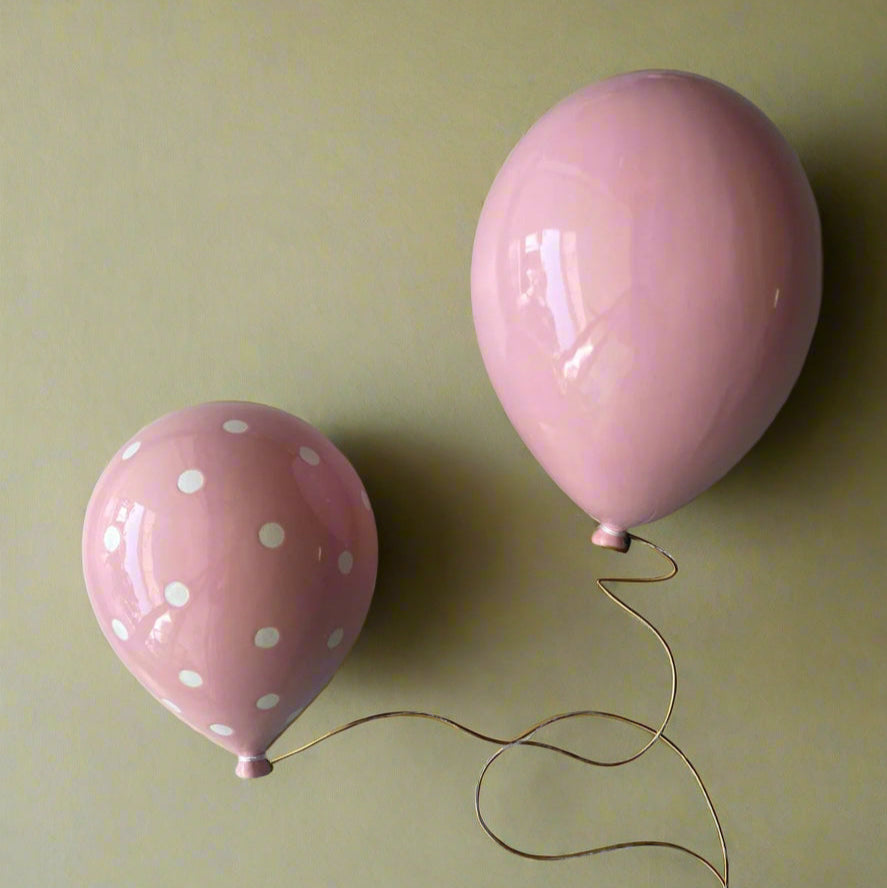 Pink Polka Dot Glossy Ceramic Balloon Sculpture