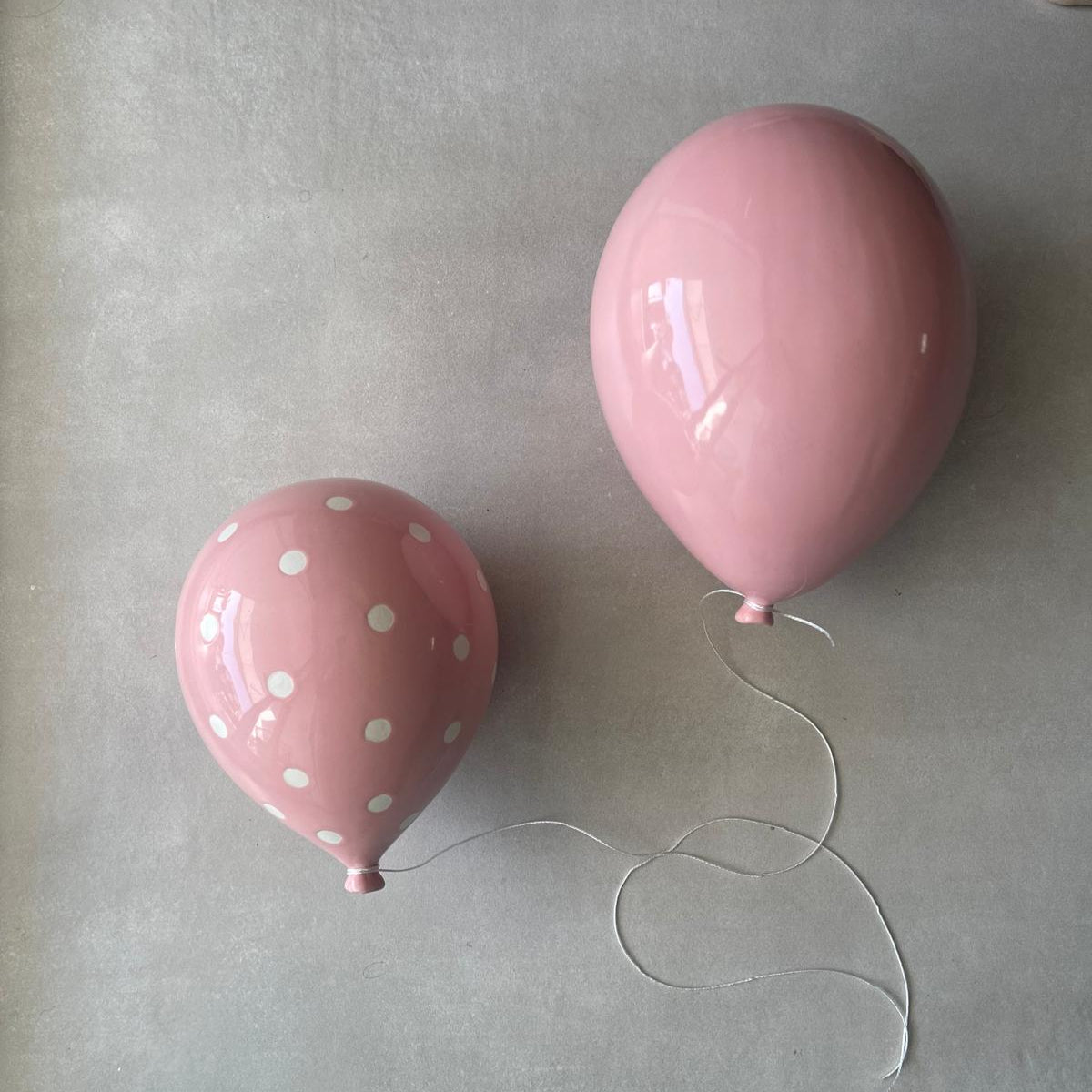 Pink Polka Dot Glossy Ceramic Balloon Sculpture