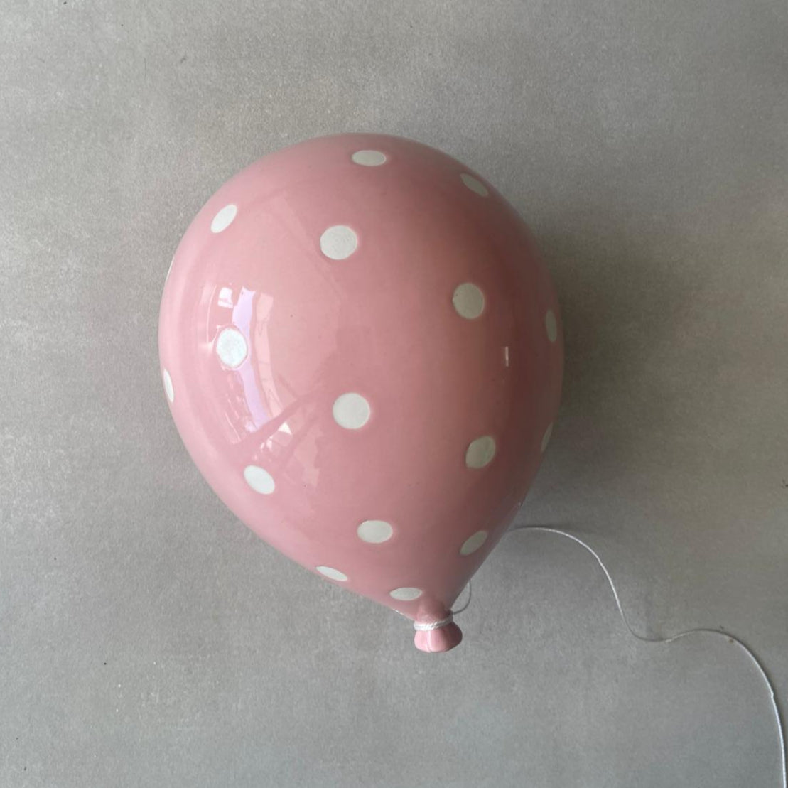 Pink Polka Dot Glossy Ceramic Balloon Sculpture