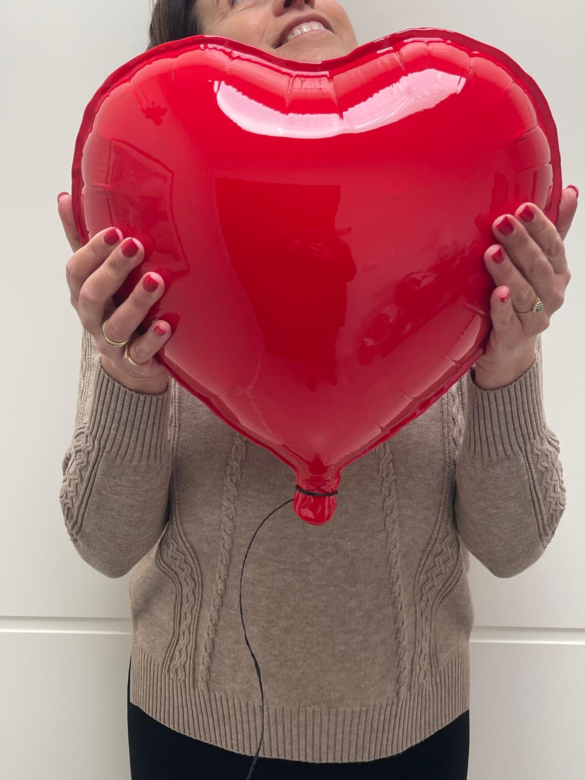 Red Glossy large Ceramic contemporary Heart Balloon Sculpture