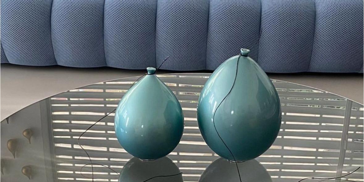 Blue Metallic Ceramic Balloon Sculpture