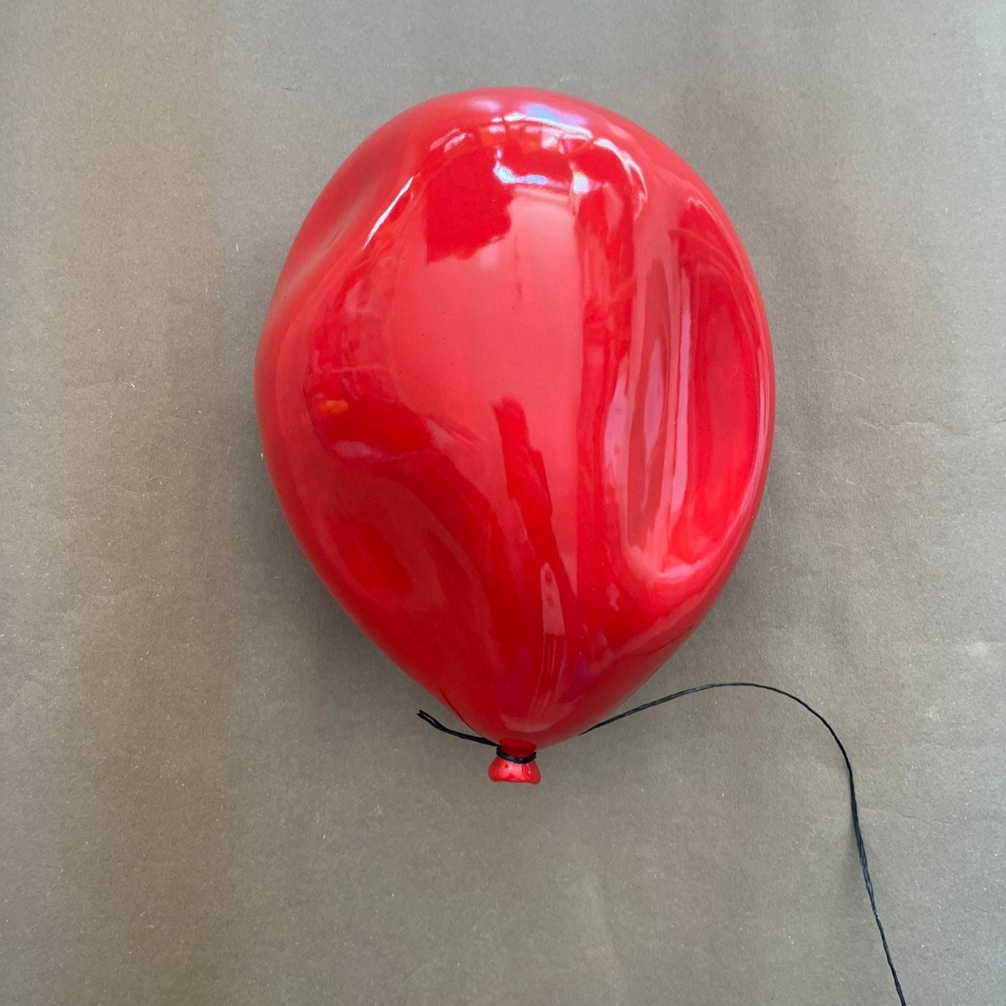 Red Glossy Deflated Ceramic Balloon Sculpture
