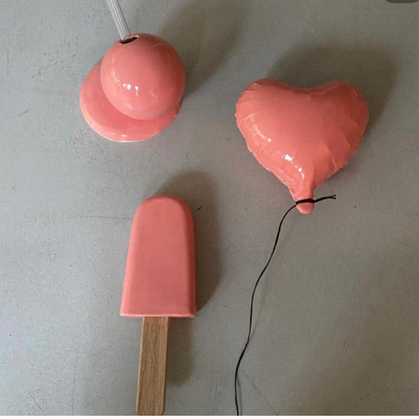 Pink Glossy Ceramic Heart Balloon Sculpture