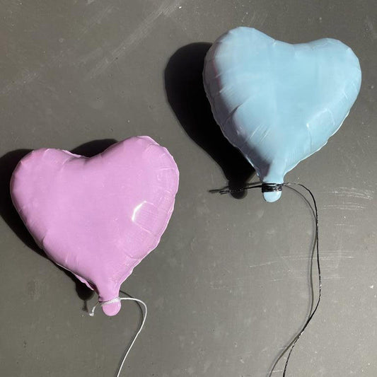 Light Blue Glossy Ceramic Heart Balloon Sculpture