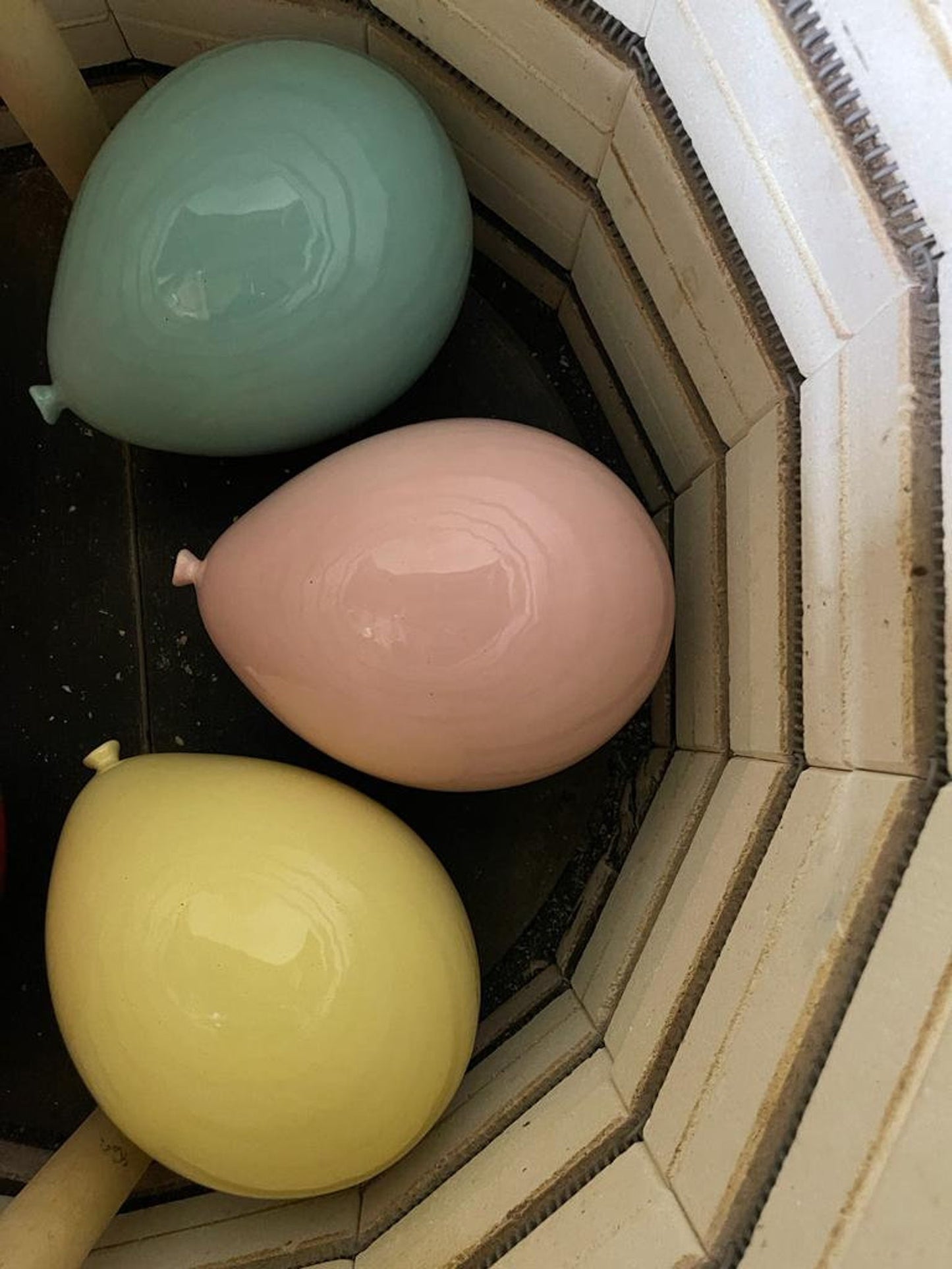 Light Yellow Glossy Ceramic Balloon Sculpture