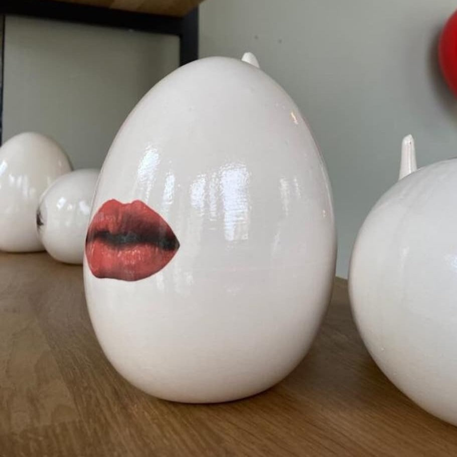 Ceramic Lips Egg Sculpture