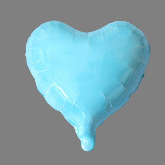 Light Blue Glossy Ceramic Heart Balloon Sculpture