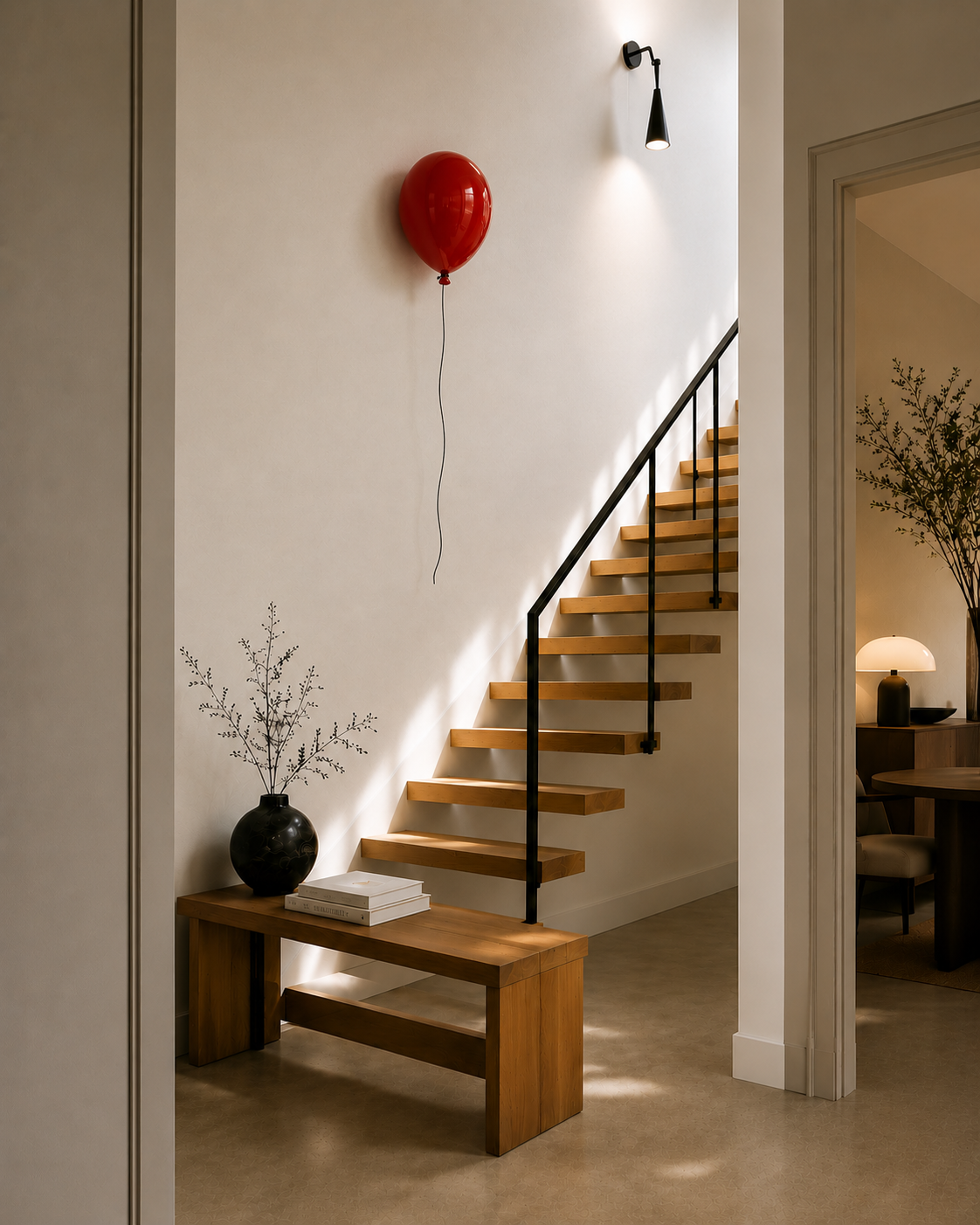 Red Glossy Ceramic Ceiling Balloon Sculpture