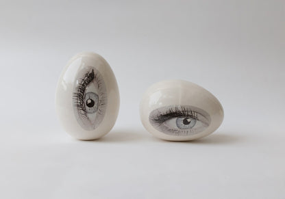 Set of 2 Ceramic Good Eye Egg Sculptures