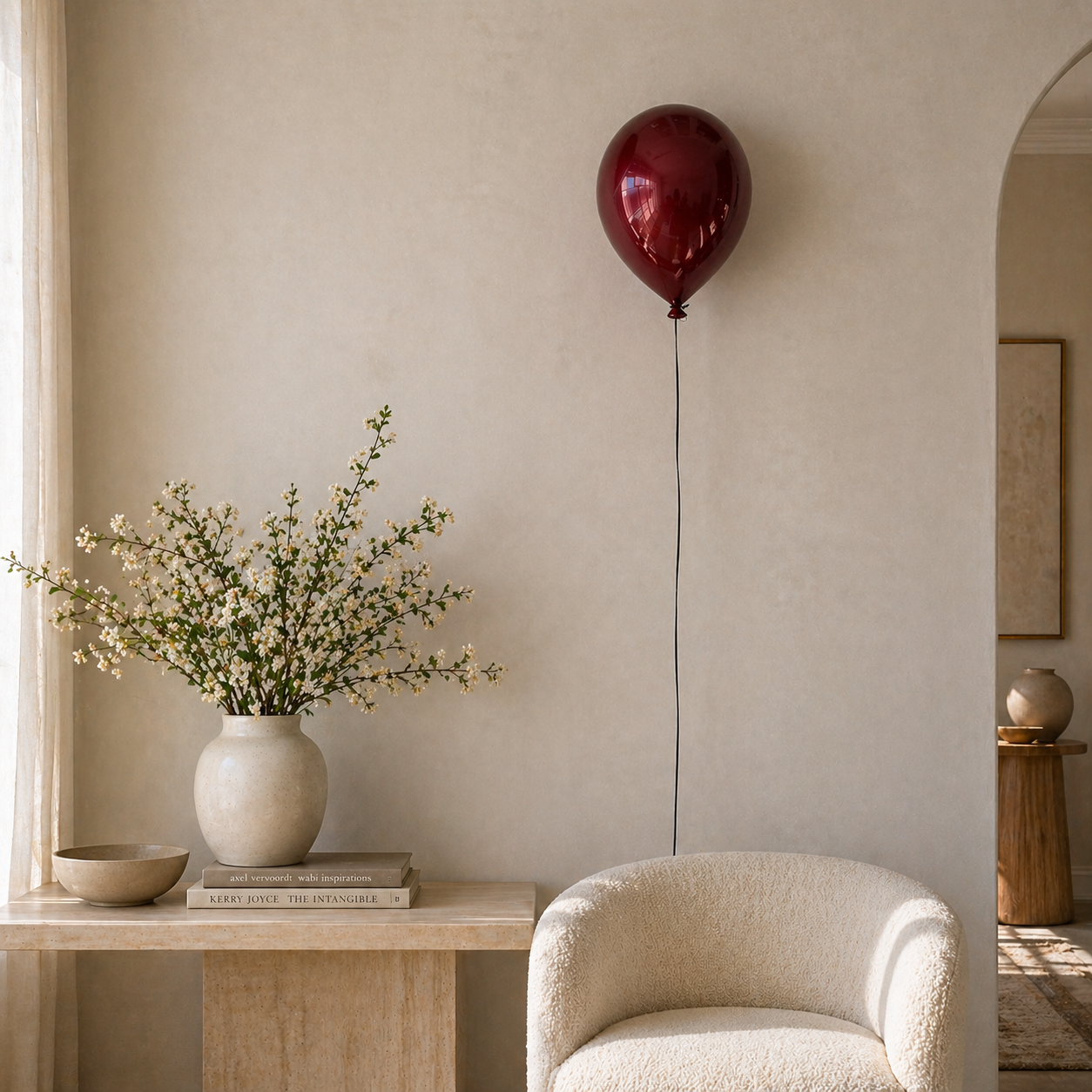 Red Wine Ceramic Balloon Sculpture in Metallic finish