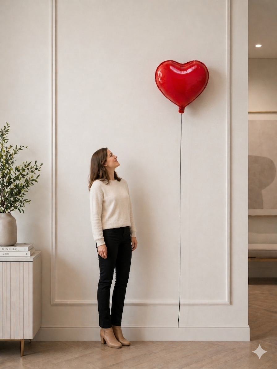 Red Glossy Large Ceramic Heart Balloon Sculpture