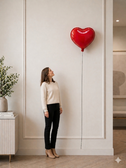 Red Glossy Large Ceramic Heart Balloon Sculpture