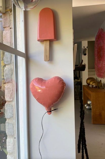 Light Pink Glossy Ceramic Heart Balloon Sculpture