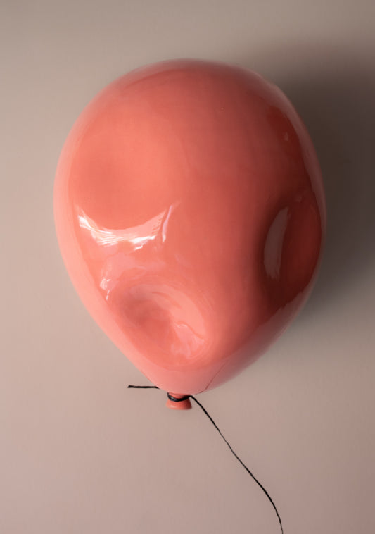 Pink Glossy Deflated Ceramic Balloon Sculpture