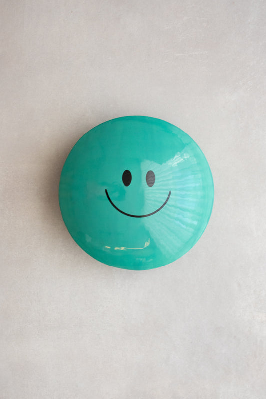 Teal Glossy Ceramic Smiley M&M