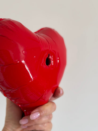 Purple Glossy Ceramic Heart Balloon Sculpture