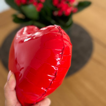 Red Glossy Ceramic Heart Balloon Sculpture