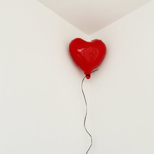 Red Glossy Ceramic Heart Balloon Sculpture