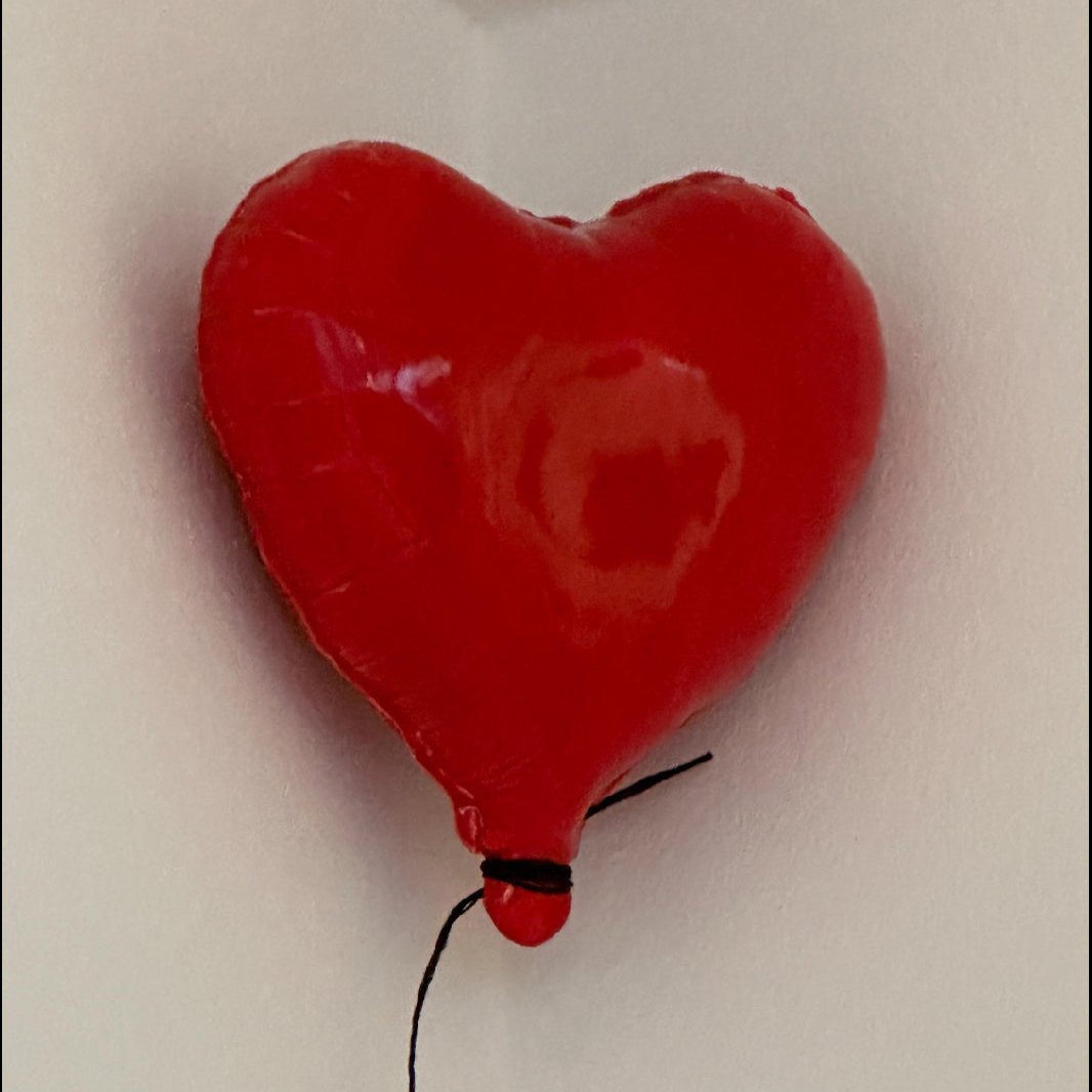 Red Glossy Ceramic Heart Balloon Sculpture