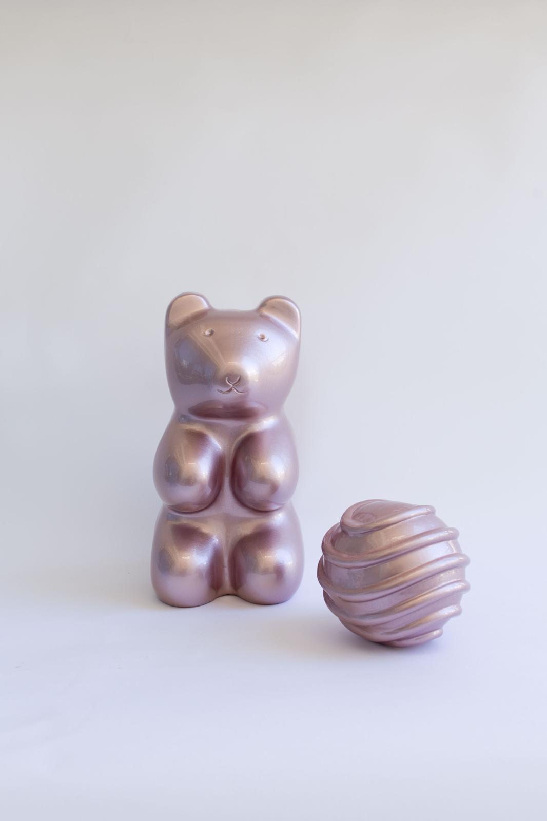 Metallic Pink Bear Sculpture