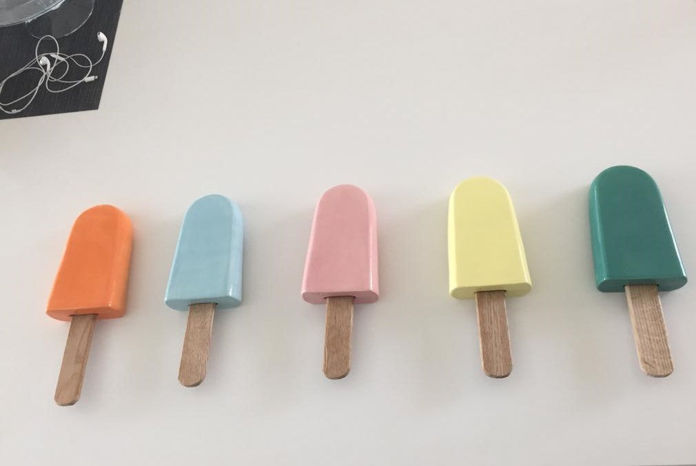 Set of 5 Small Pastel Ceramic Popsicle Sculptures