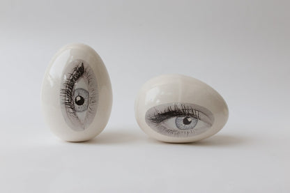 Set of 2 Ceramic Good Eye Egg Sculptures