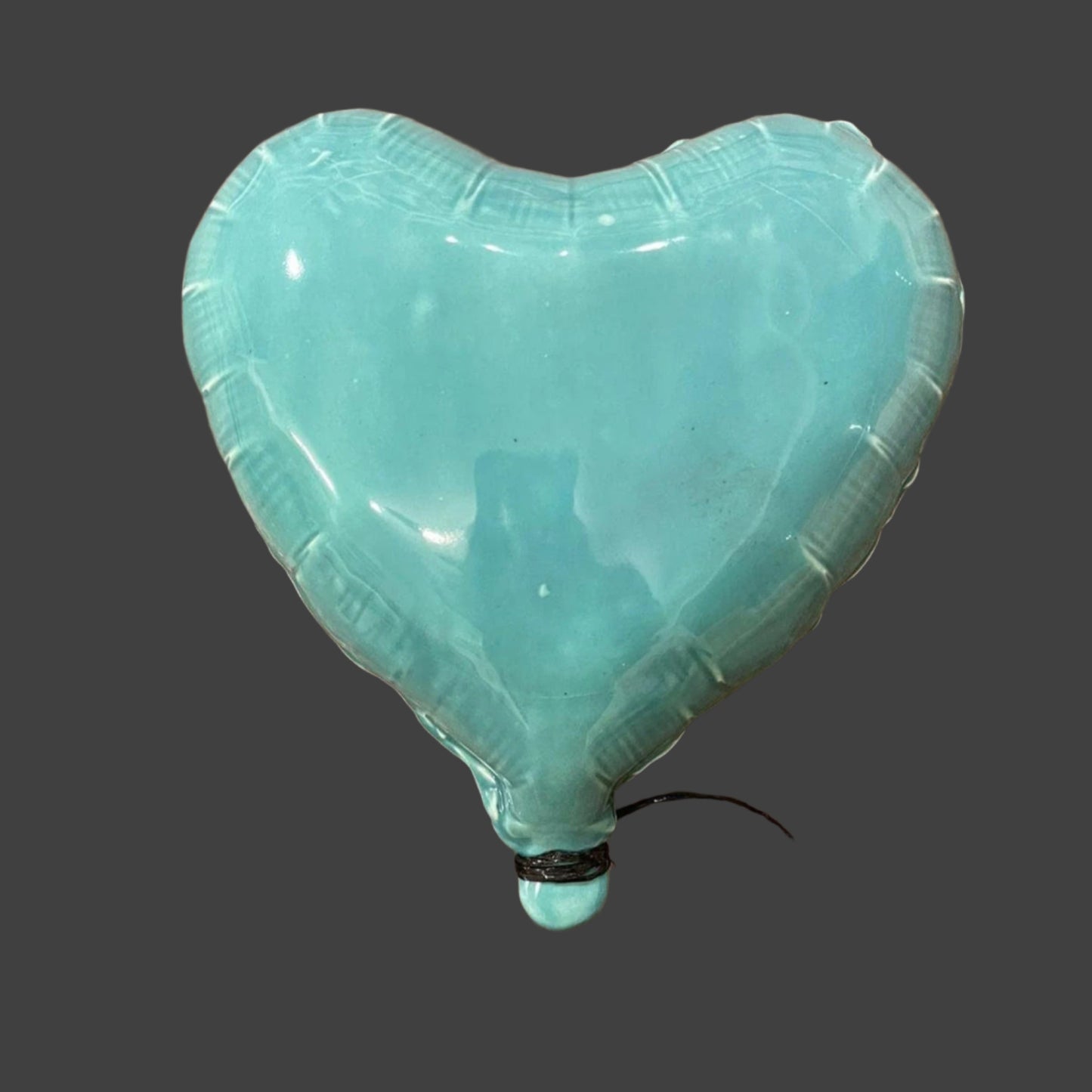 Sky Blue Glossy Ceramic Heart Balloon Sculpture