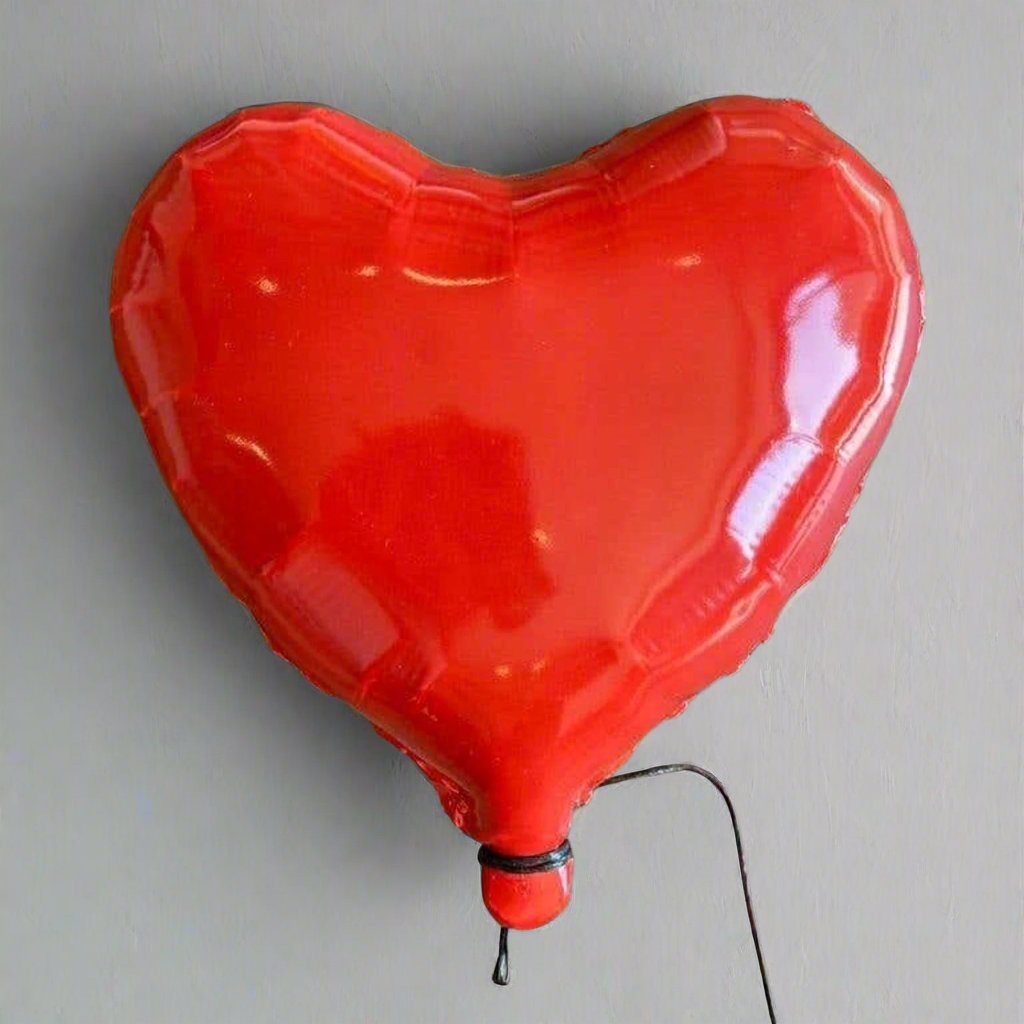 Red Glossy Ceramic Heart Balloon Sculpture