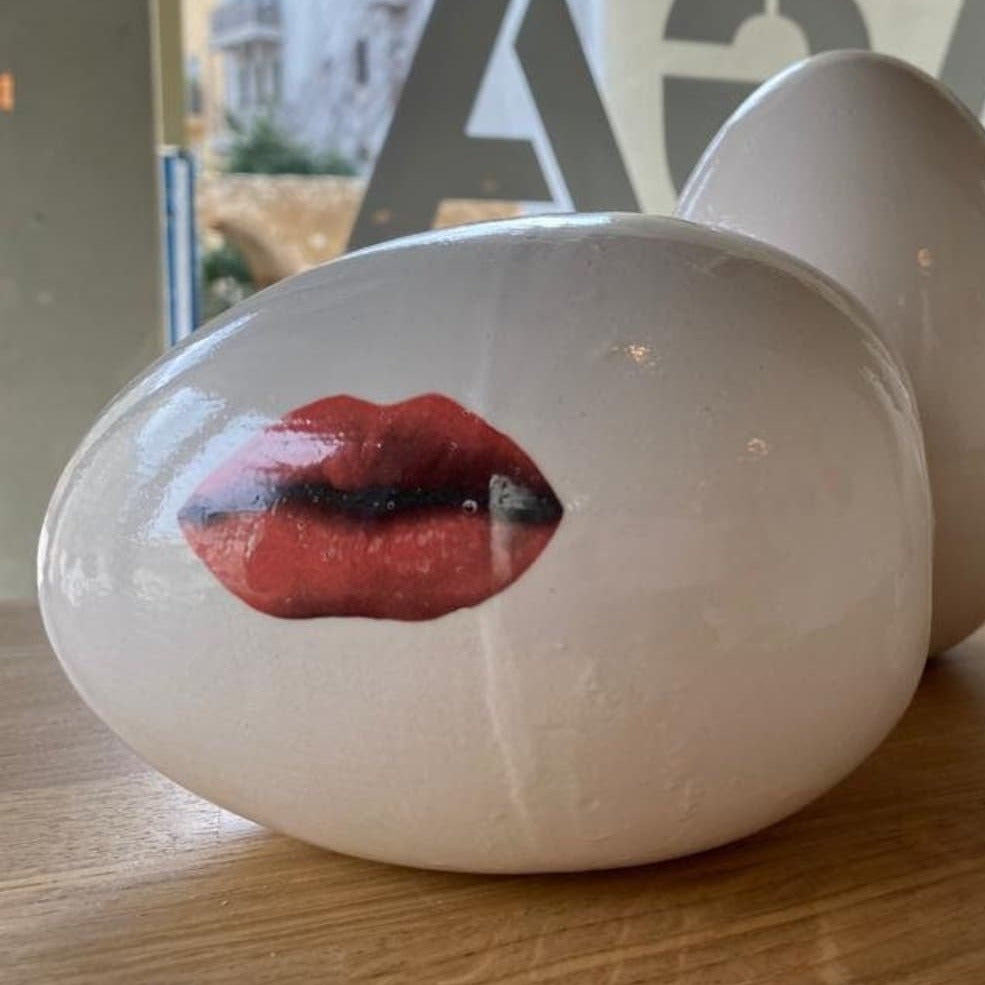 Ceramic Lips Egg Sculpture home accent