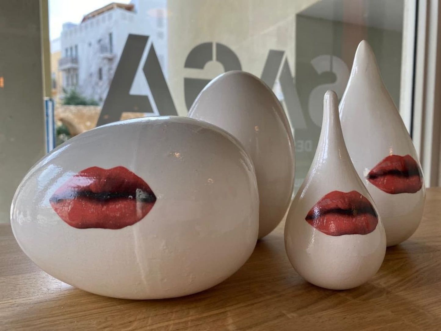 Ceramic Lips Egg Sculpture home accent