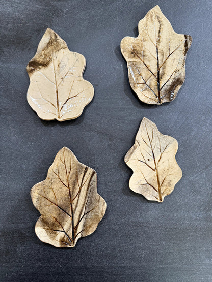 Set of 4 Small Ceramic Leaf Plates