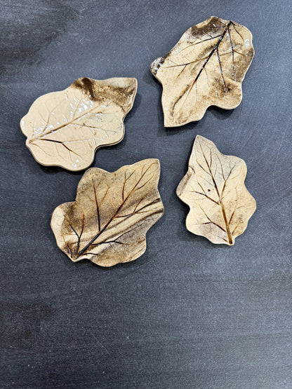 Set of 4 Small Ceramic Leaf Plates