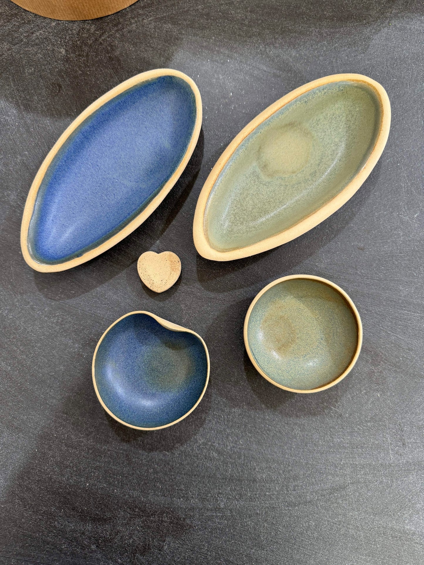 Set of 4 Small Ceramic Blue and Green Plates