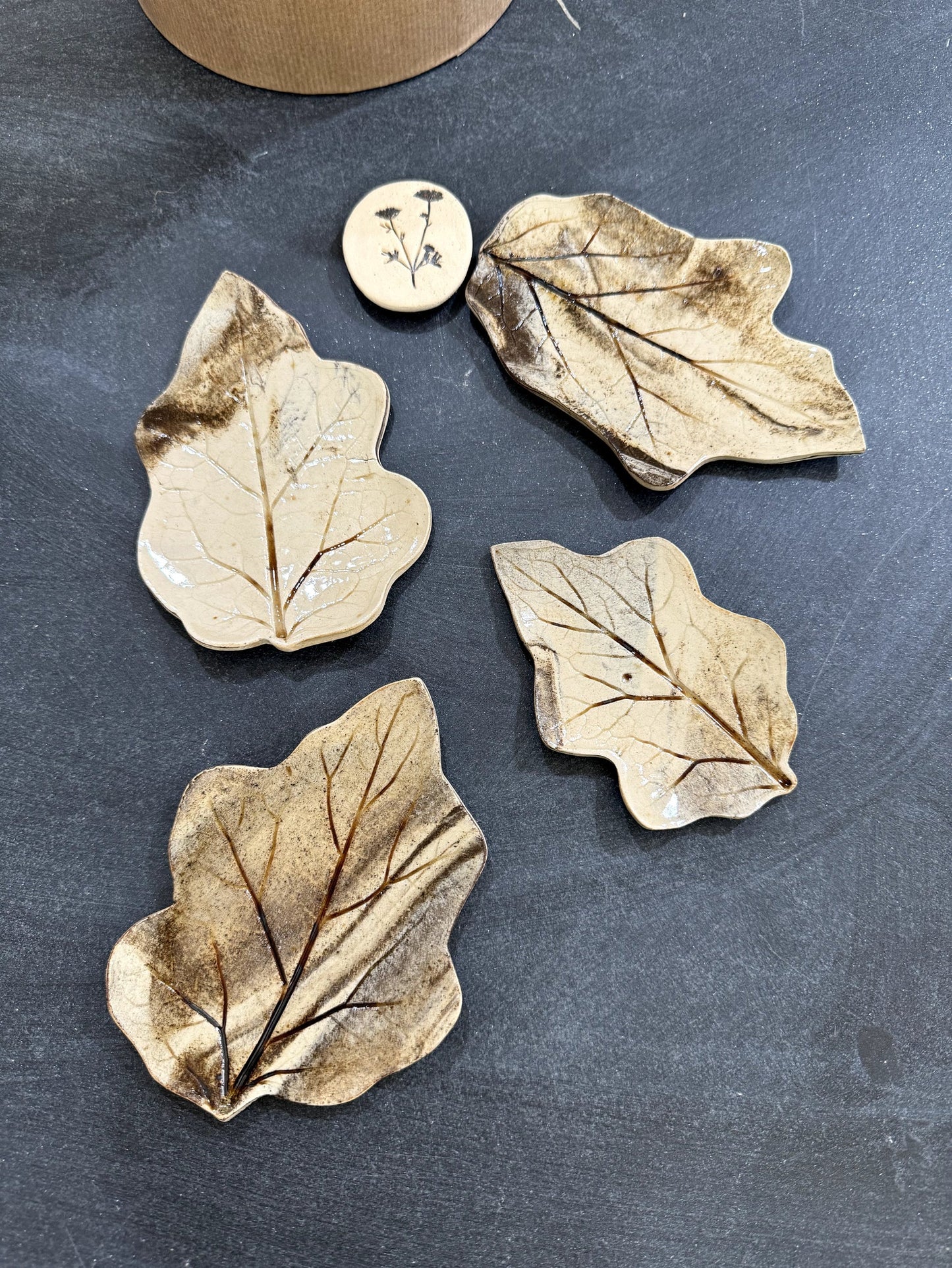 Set of 4 Small Ceramic Leaf Plates