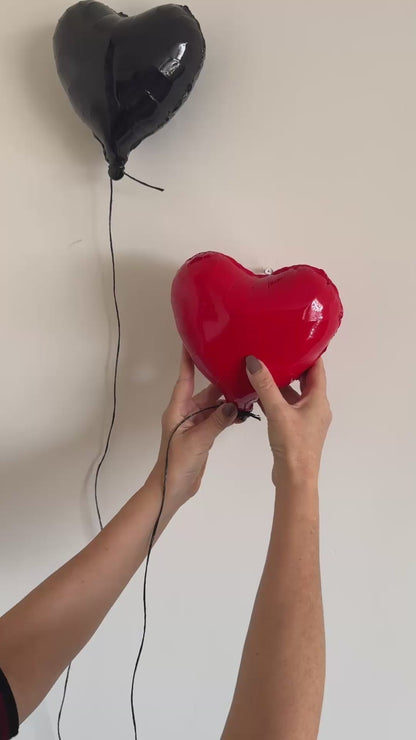 Red Glossy Ceramic Heart Balloon Sculpture