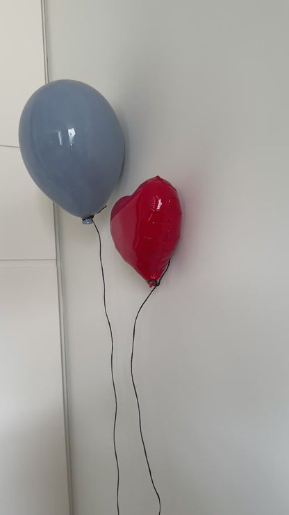 Red Glossy Ceramic Heart Balloon Sculpture